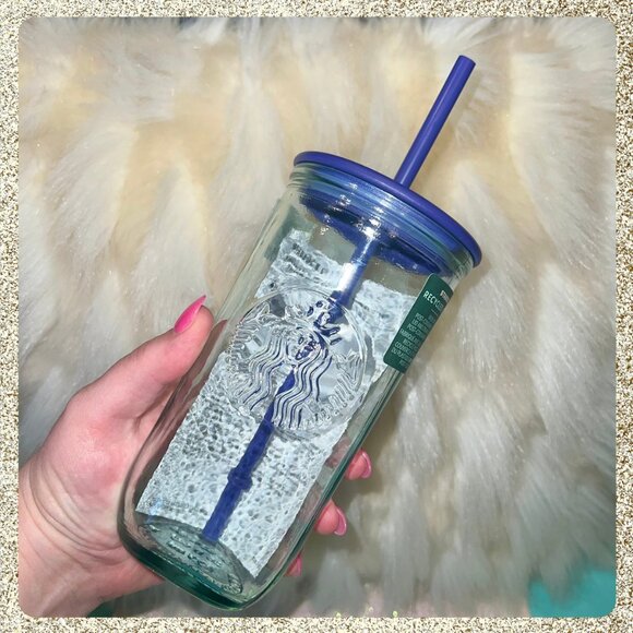 💜 ♻️ 2025 Starbucks Purple/Blue Recycled Glass 16oz Cold Cup NWT - Picture 2 of 4